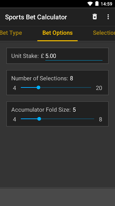 bet options screenshot on android
