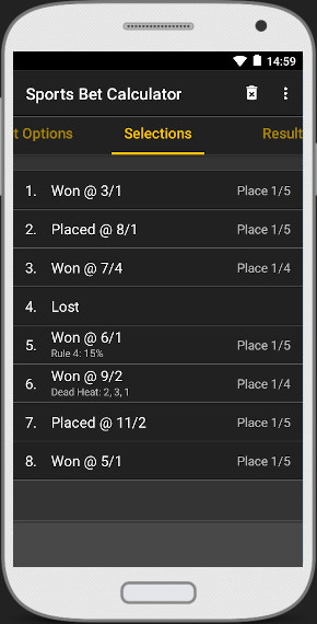 sports bet calculator selections on android