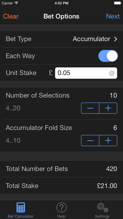 Sports Bet Calculator iOS App